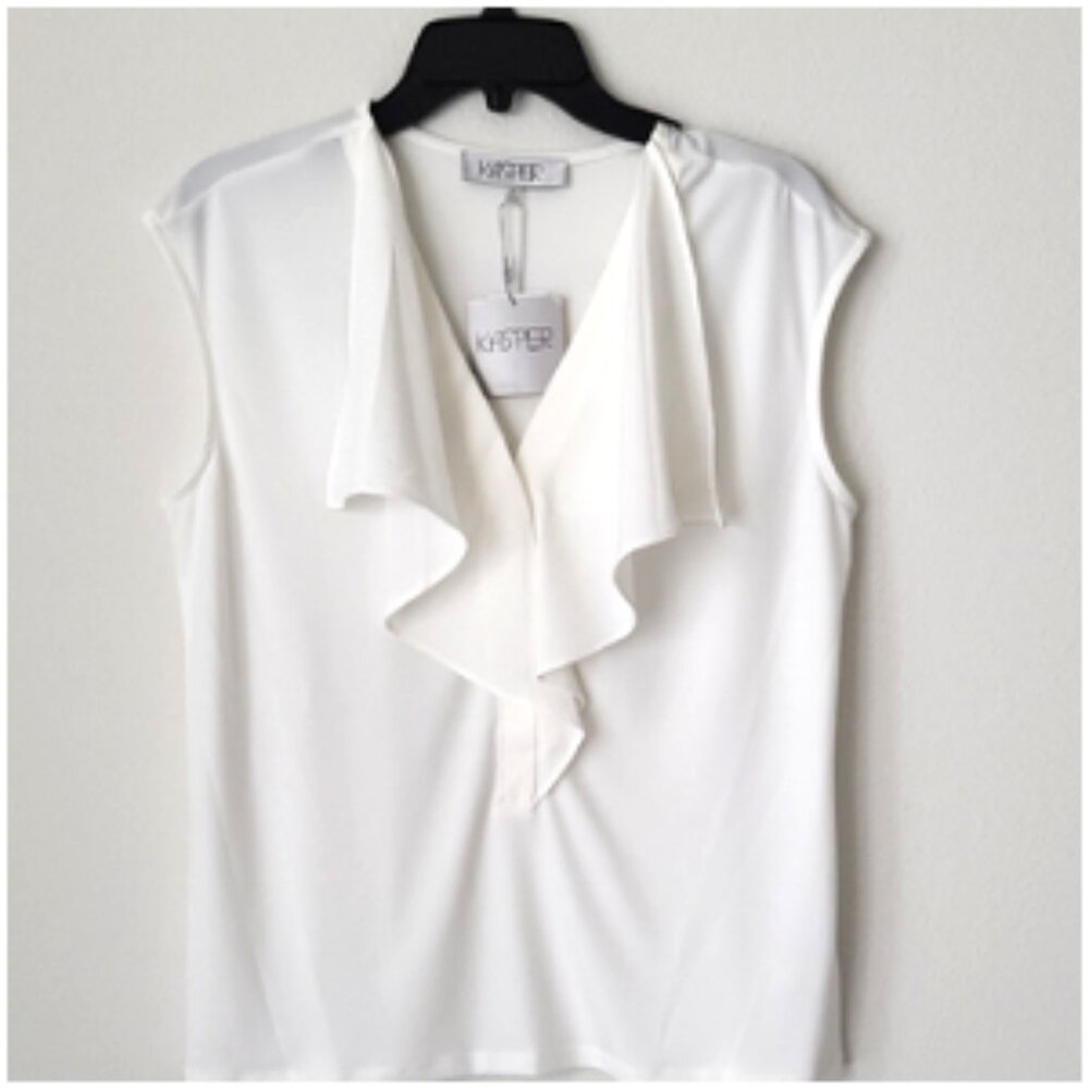 Kasper Women's Off White Top Ruffle V Neck Sleeveless Size M